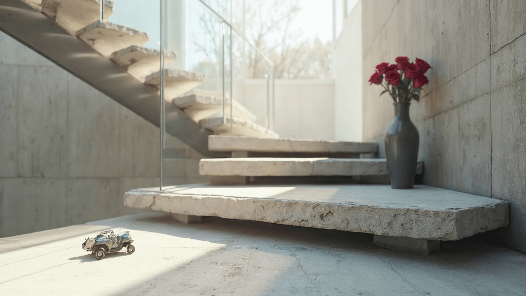 Treppenstufen aus hellem Naturstein